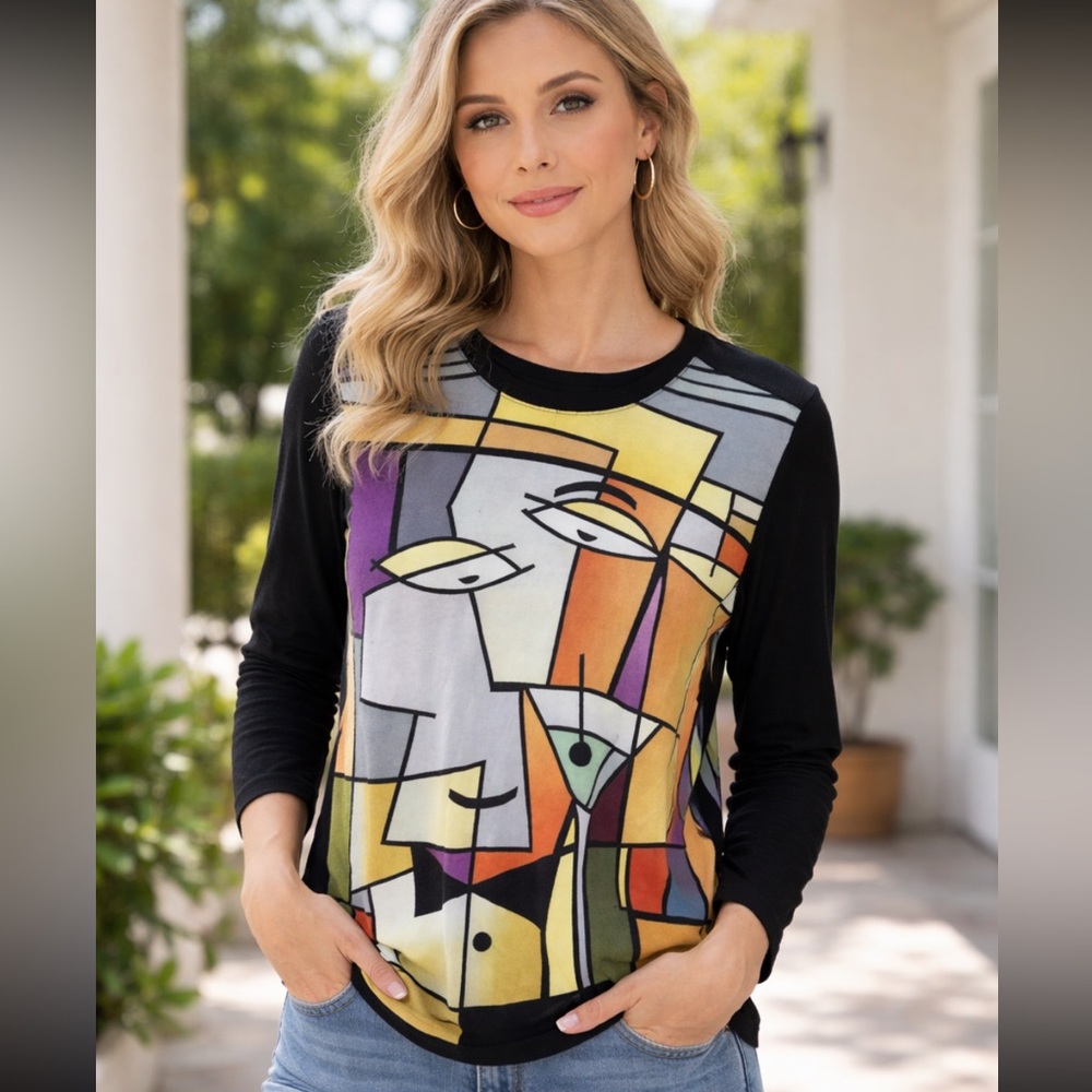 Radzoli Women’s M  Multicolor Art To Wear Long Sleeve Tunic Top